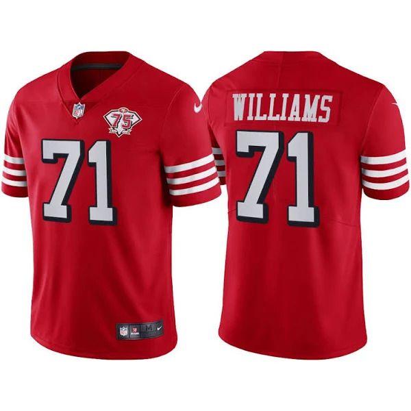 Men San Francisco 49ers 71 Trent Williams Red Nike 75th Anniversary Throwback Limited NFL Jersey